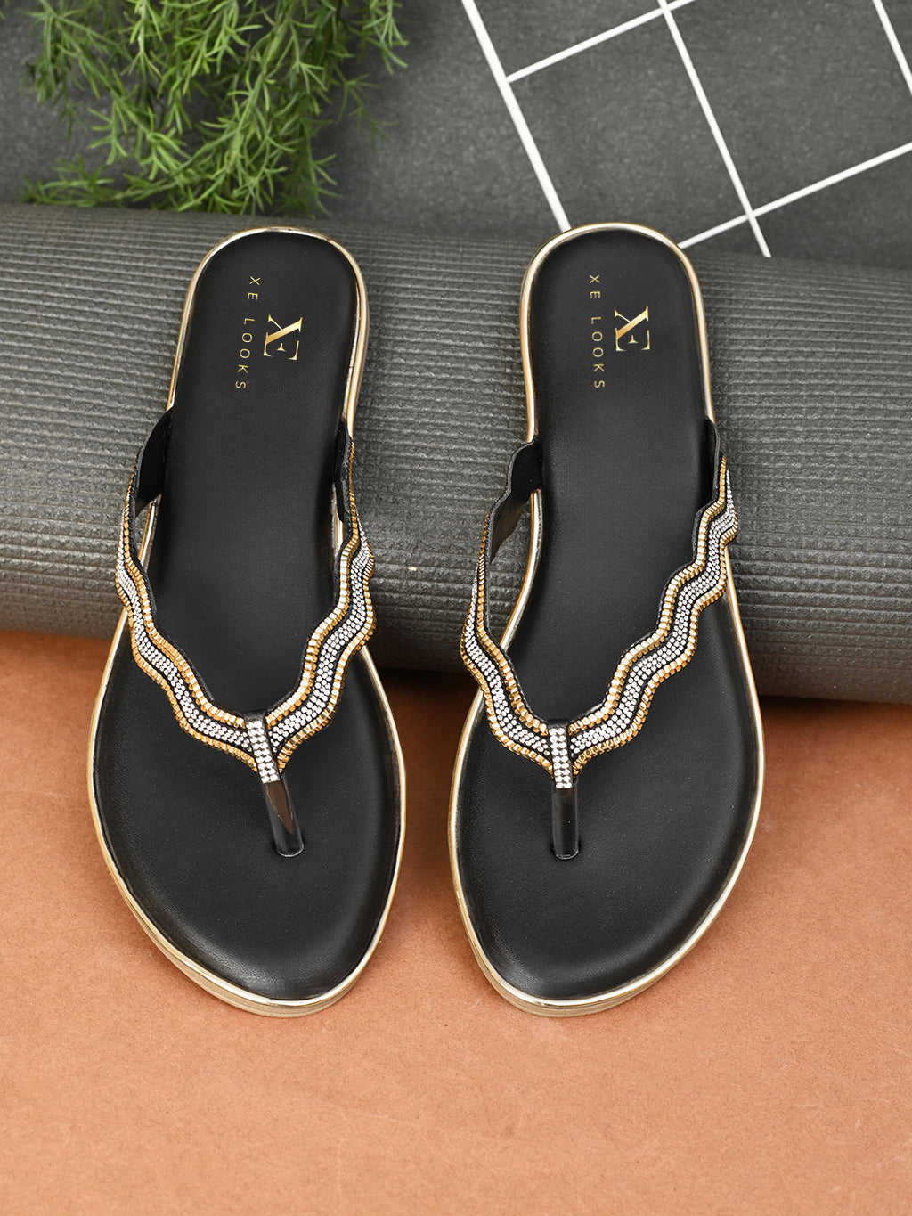 Traditional Slip-On Sandals with Stone-Styled Strap Design