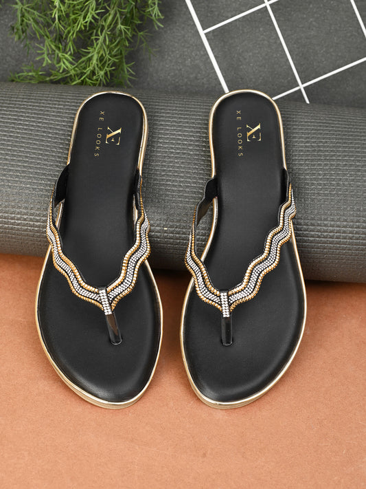 Traditional Slip-On Sandals for Women with Stone-Styled Strap Design