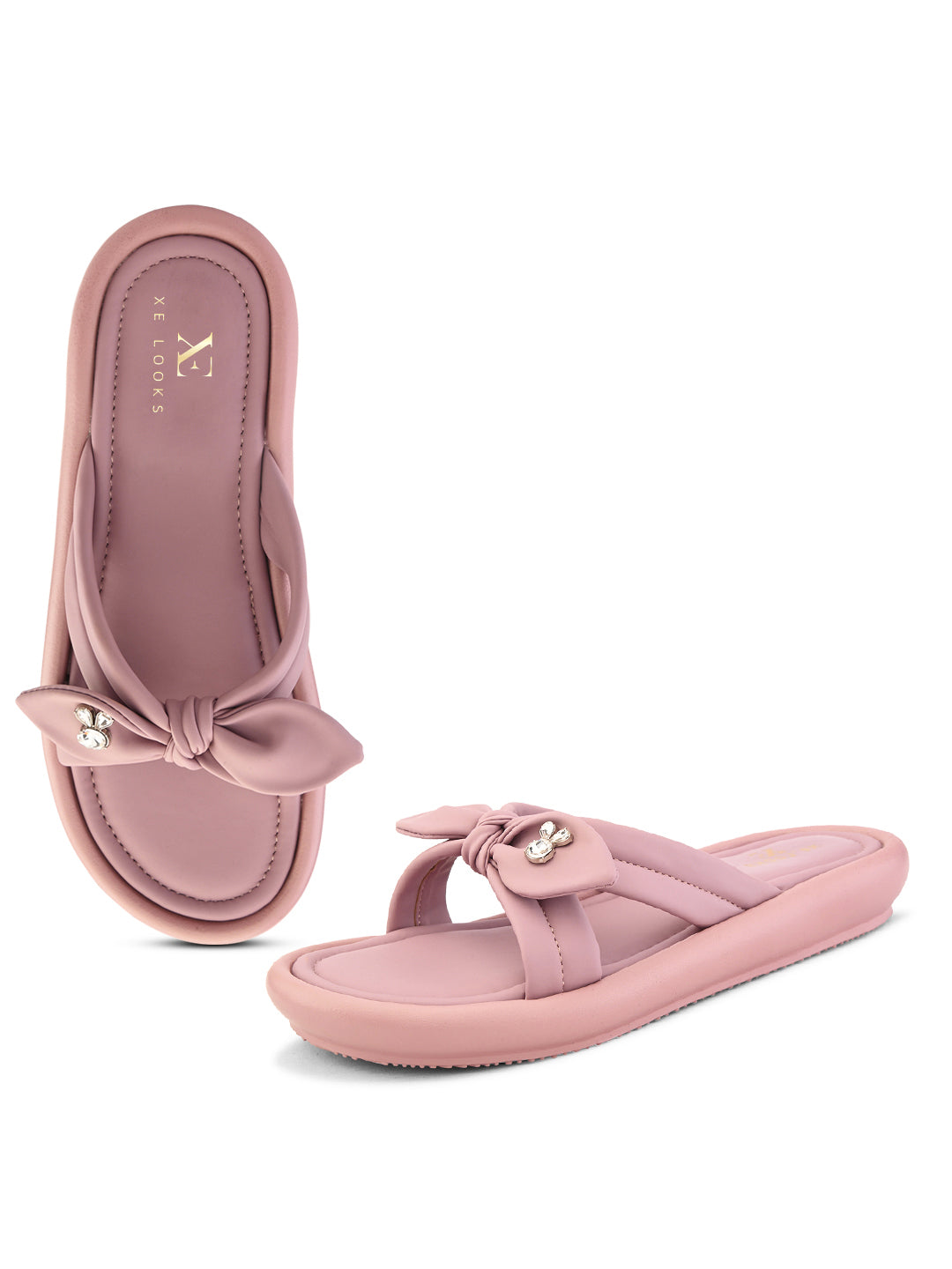 Bow Detail Embellished Accent Slip-On Flats