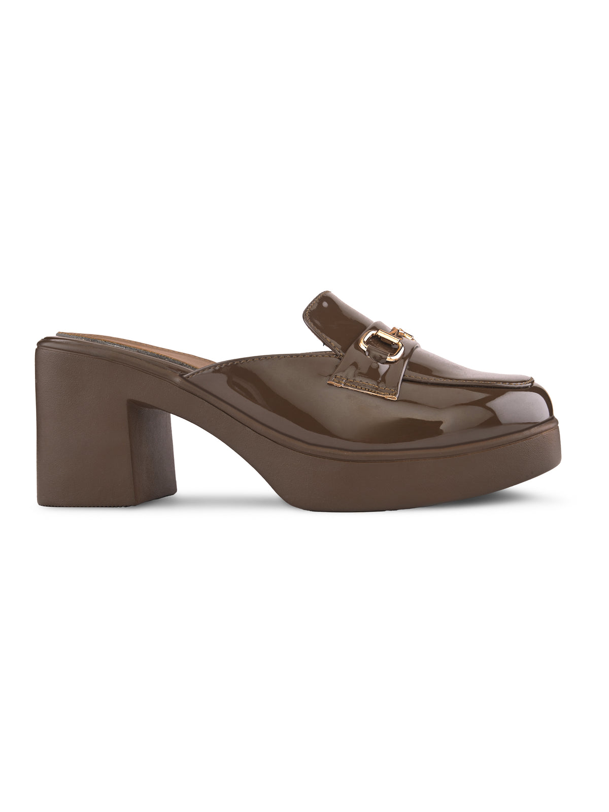 Elegant Patent Mule Loafers with Metal Chain Detail