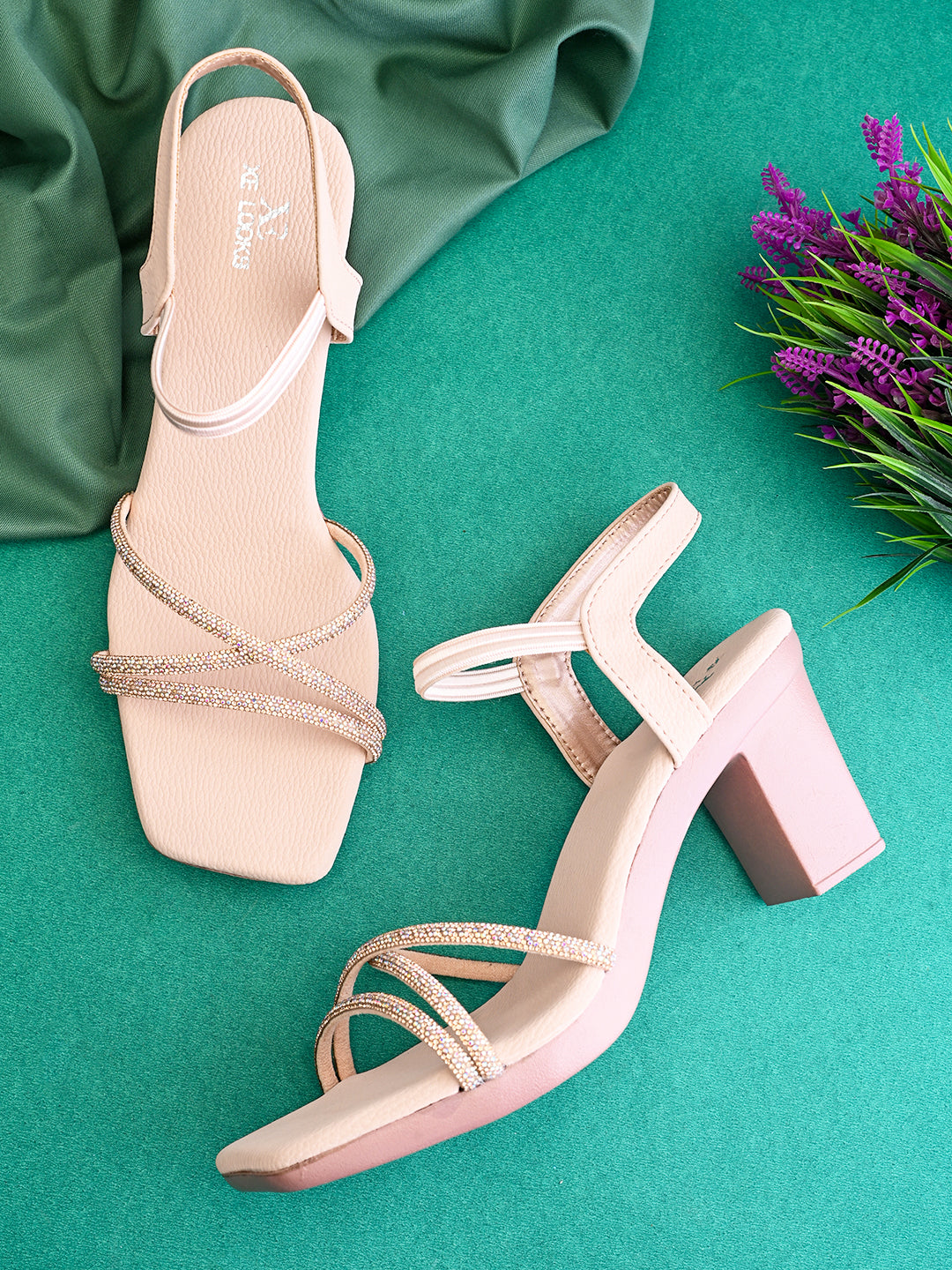 Sparkling Criss-Cross Straps Block Heel Sandal