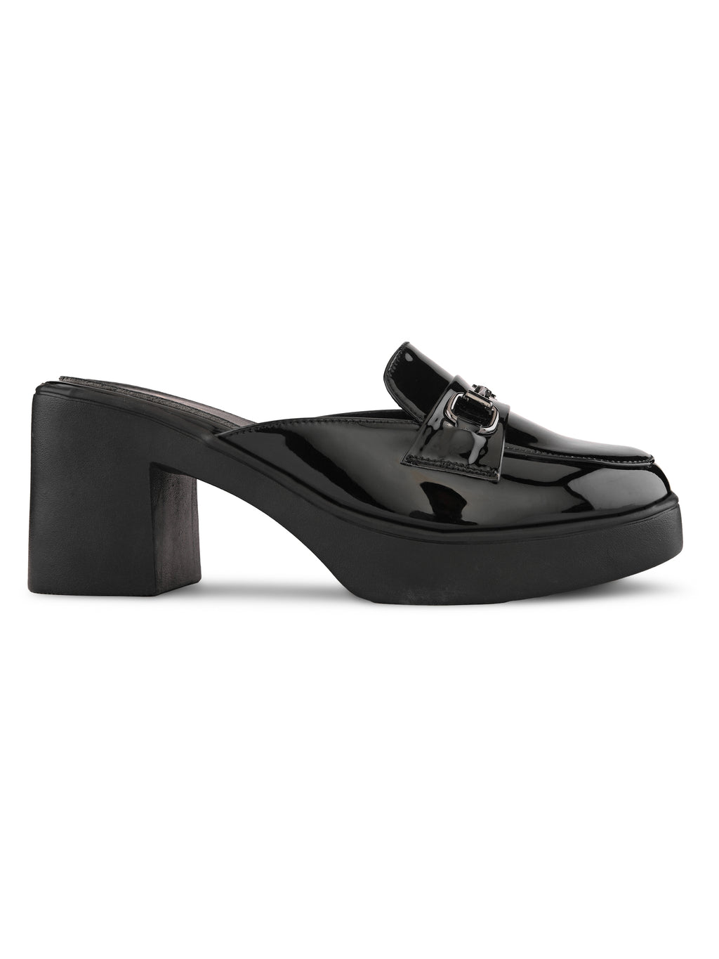 Elegant Patent Mule Loafers with Metal Chain Detail