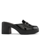 Elegant Patent Mule Loafers with Metal Chain Detail