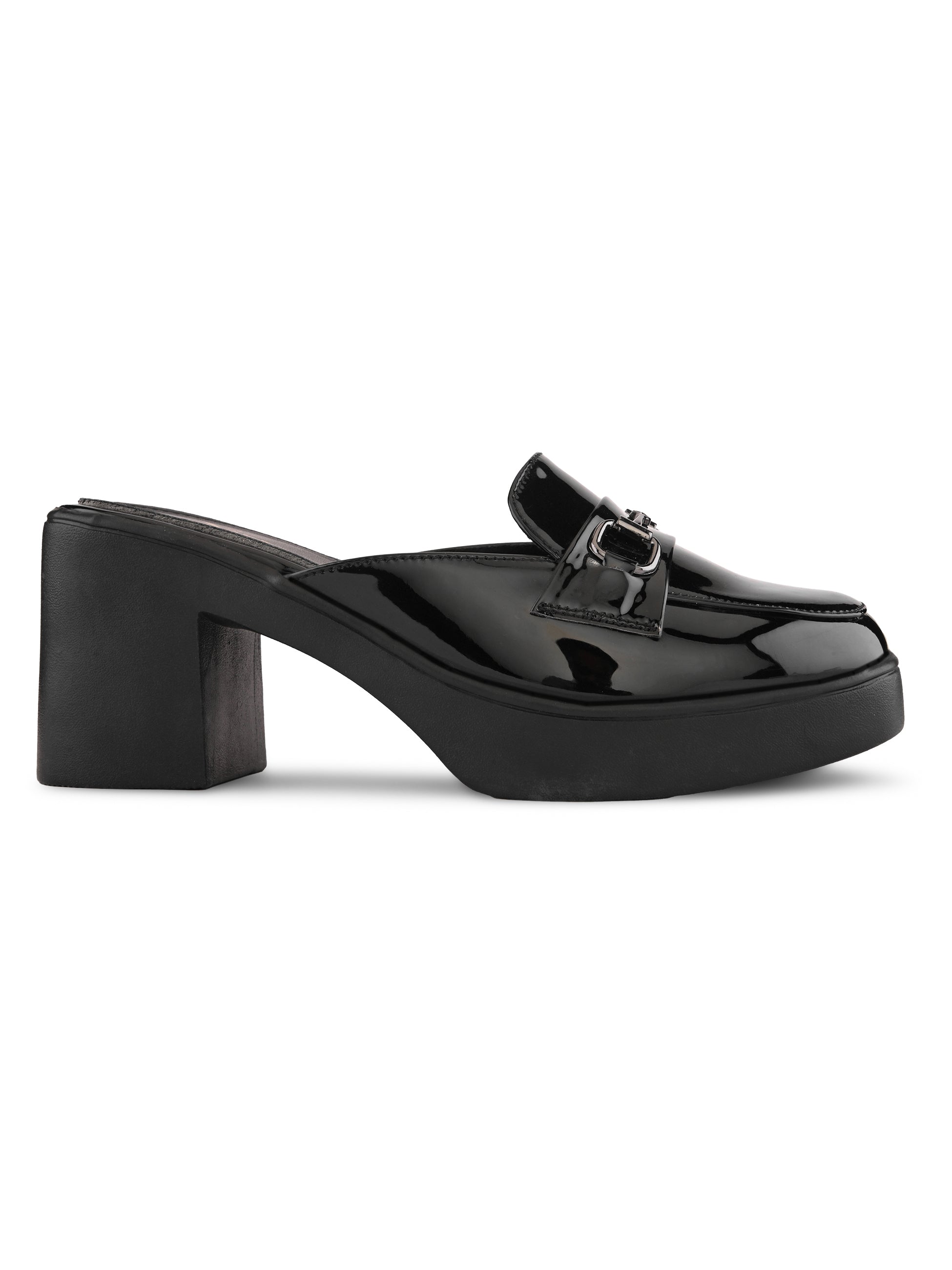 Elegant Patent Mule Loafers with Metal Chain Detail
