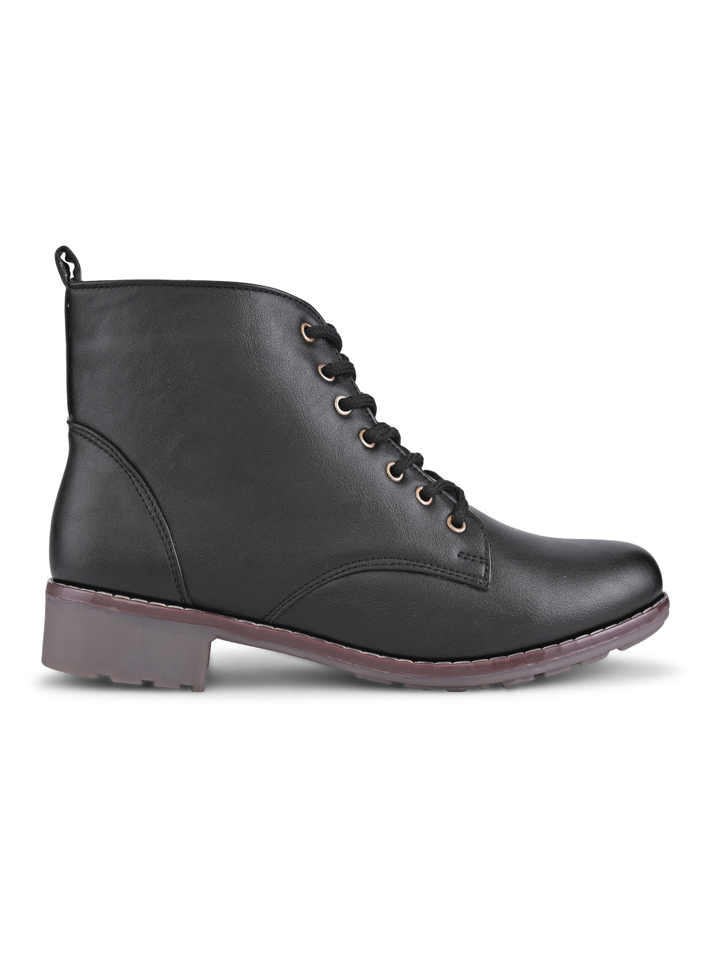 Lace Up Side Zip Cushioned Low Block Heel Ankle Boots