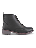 Lace Up Side Zip Cushioned Low Block Heel Ankle Boots