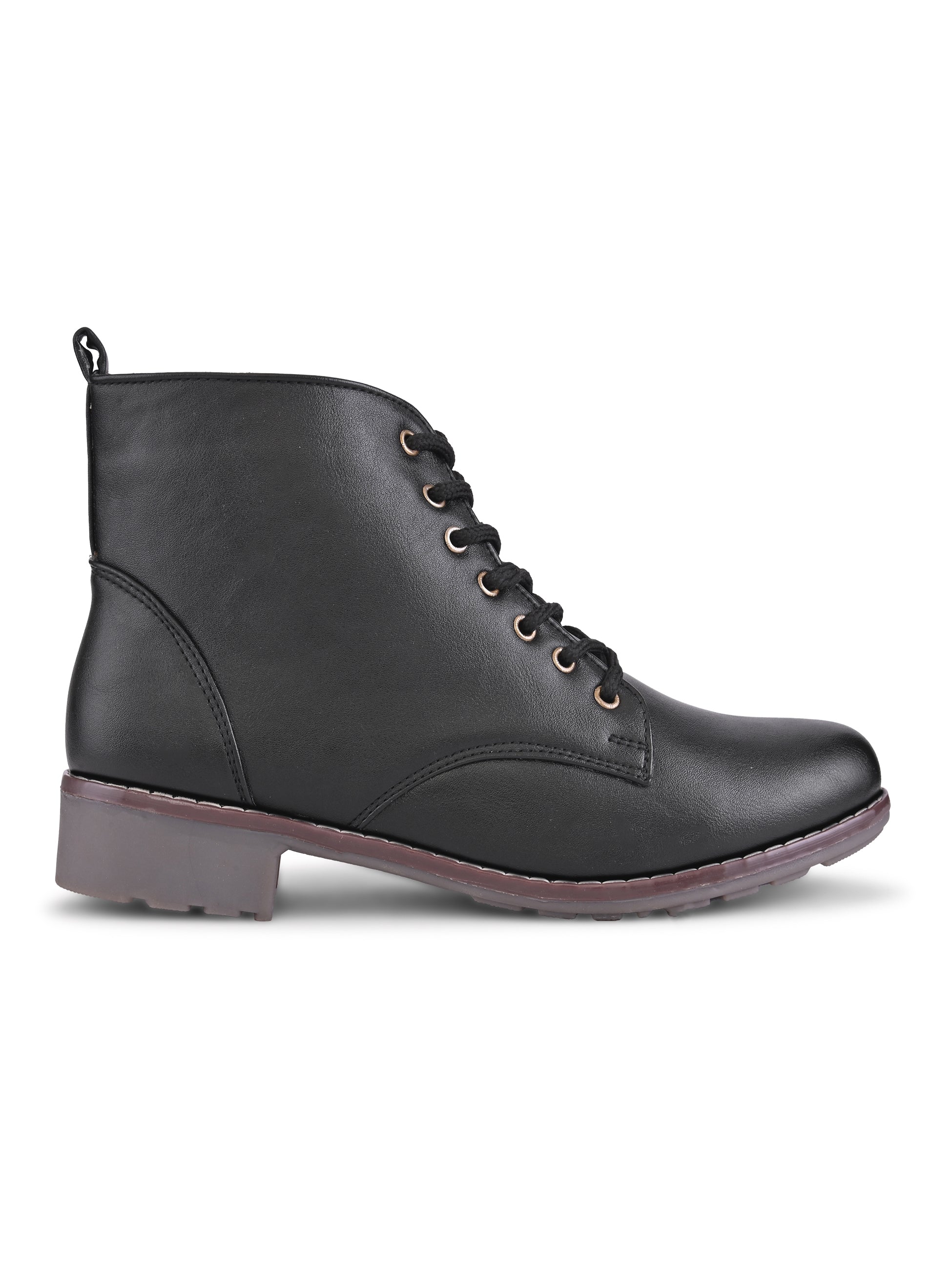 Lace Up Side Zip Cushioned Low Block Heel Ankle Boots