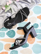 Sparkling Criss-Cross Straps Block Heel Sandal