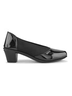 Glossy Almond Toe Stretch Panel Slip-On Pumps