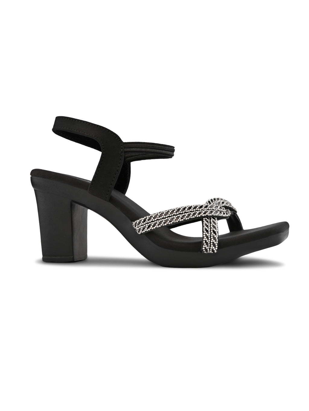 Rhinestone Knot Detail Soft Cushioned Block Heel Sandals