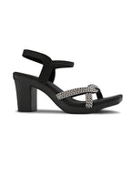 Rhinestone Knot Detail Soft Cushioned Block Heel Sandals