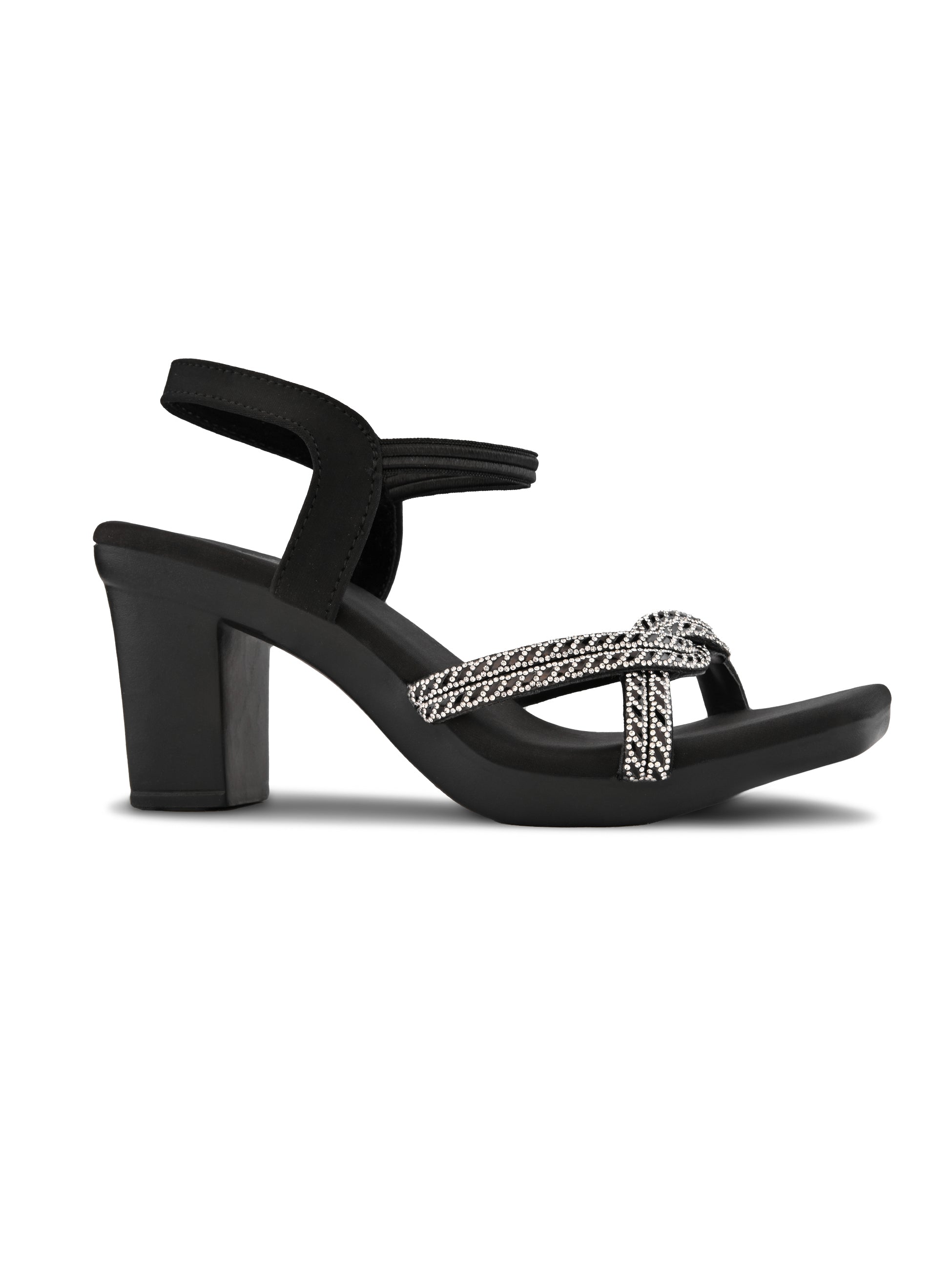 Rhinestone Knot Detail Soft Cushioned Block Heel Sandals