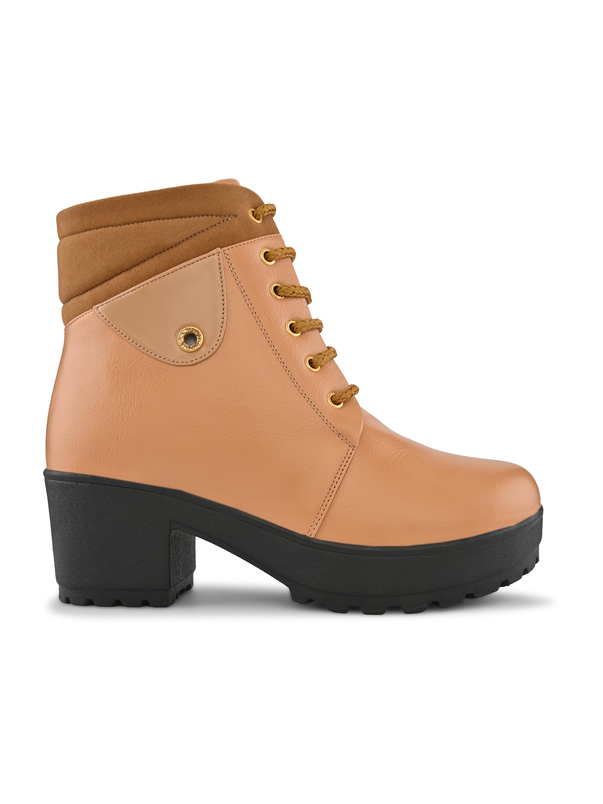 LACE-UP CHUNKY BLOCK HEEL PLATFORM ANKLE BOOTS