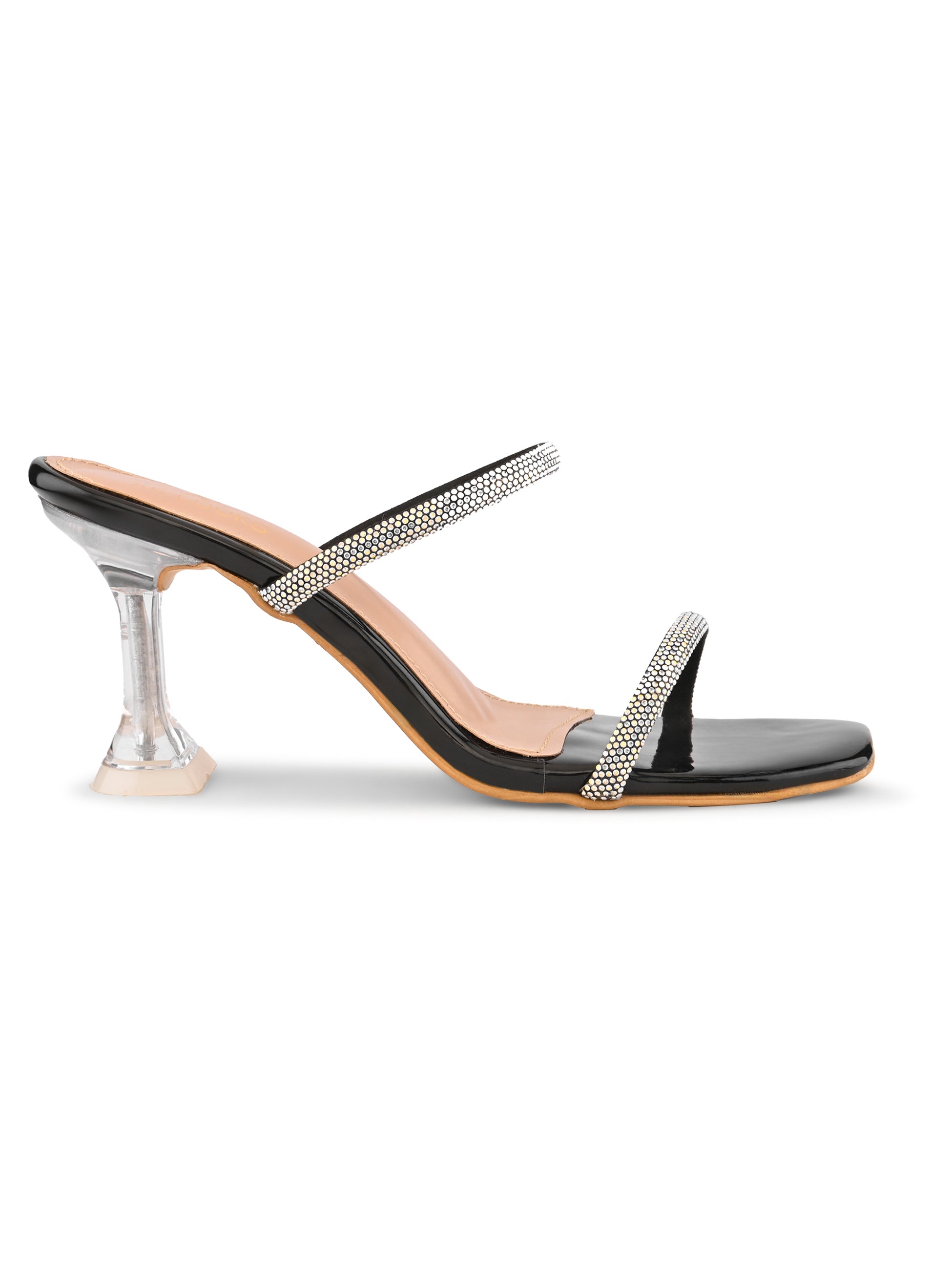 Rhinestone Double Strap Transparent Sculpted Heel Sandals
