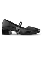 Glossy Strap Detail Cushioned Block Heel Mary Jane Pumps
