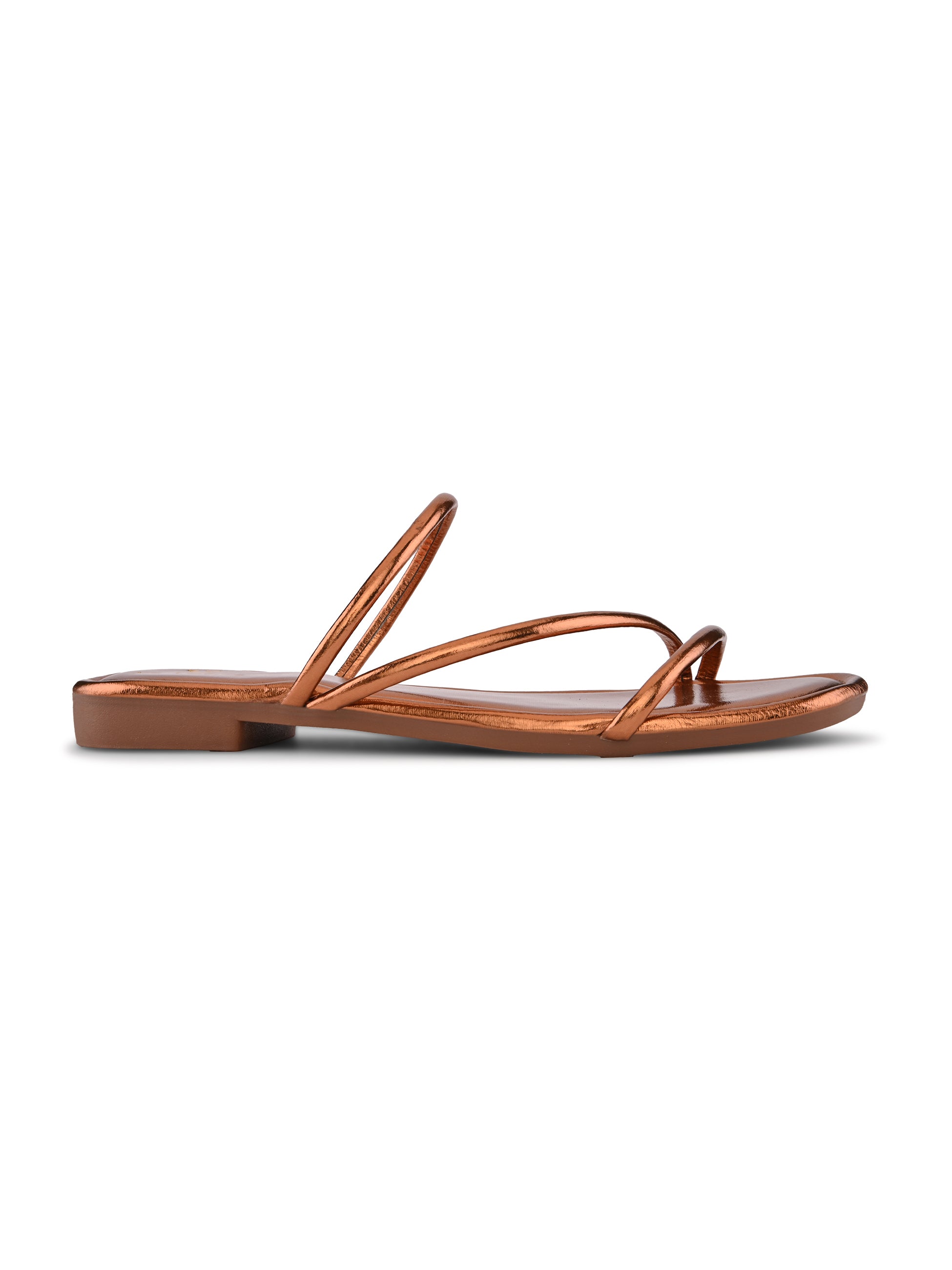 METALLIC STRAPPY SQUARE TOE FLAT SANDALS