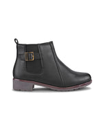 Buckle Accent Side Elastic Low Block Heel Ankle Boots