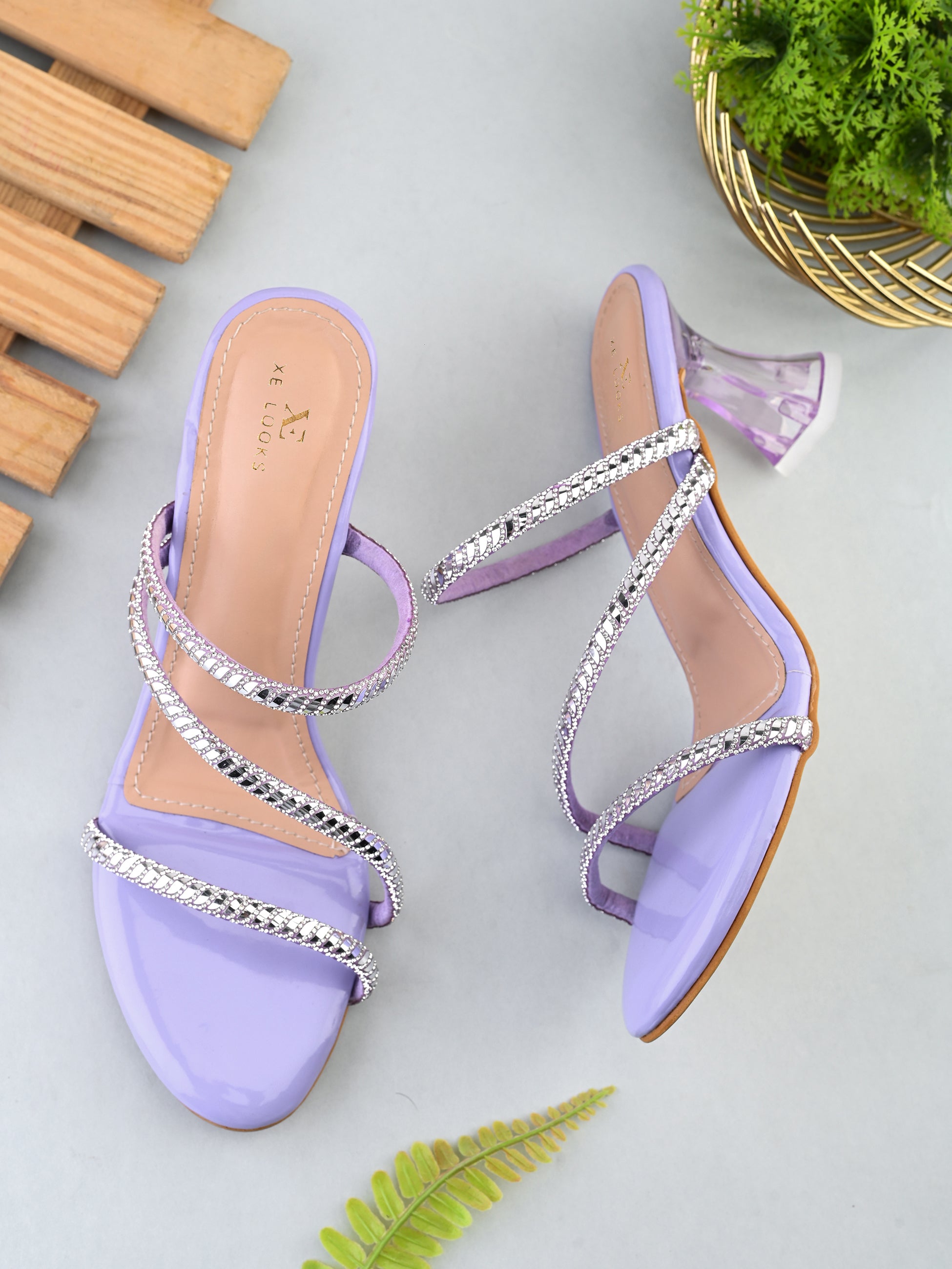 Criss-Cross Embellished Straps Block Heel Sandals