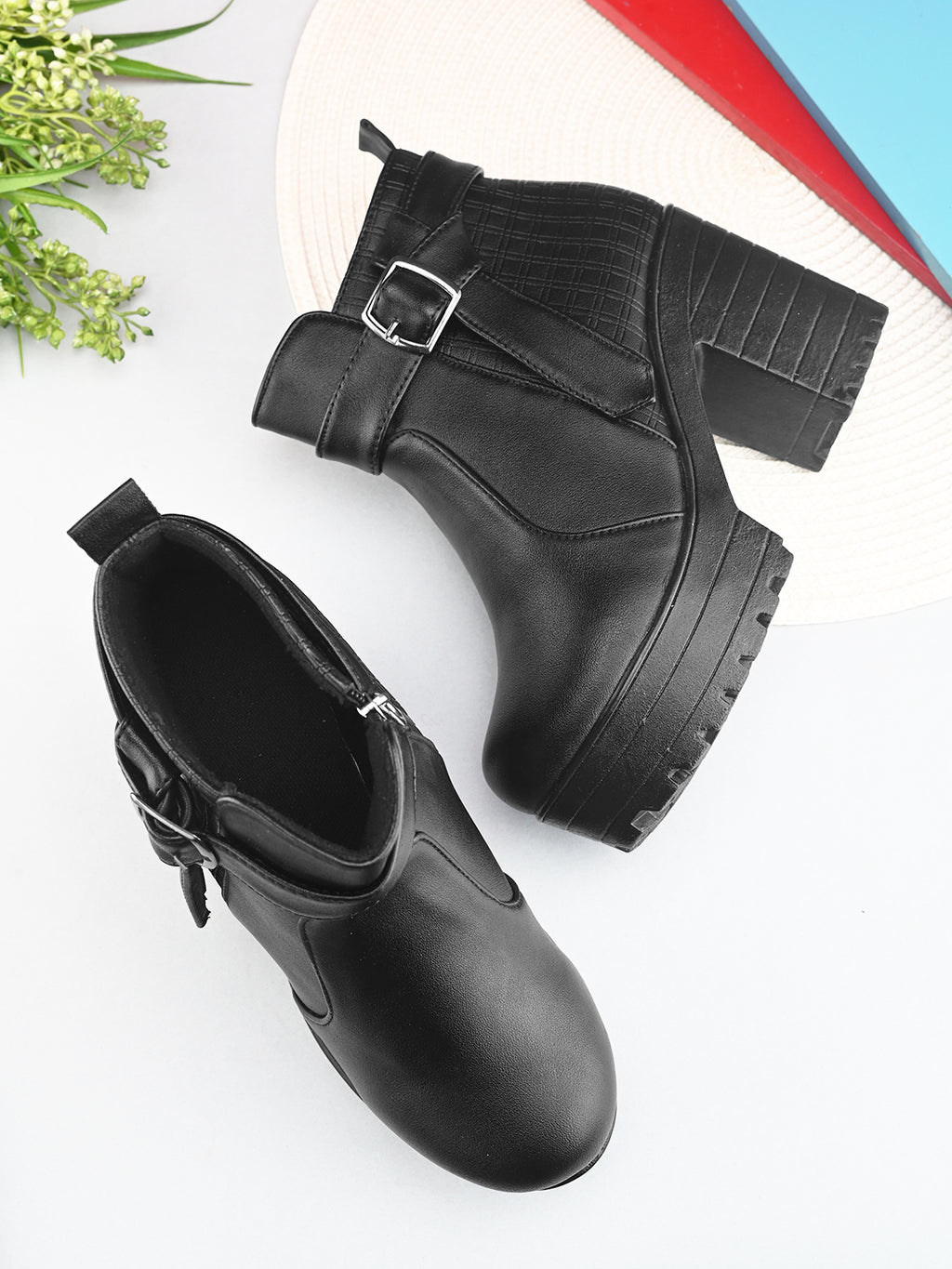 Women’s Buckle Strap Zipper Ankle Boots