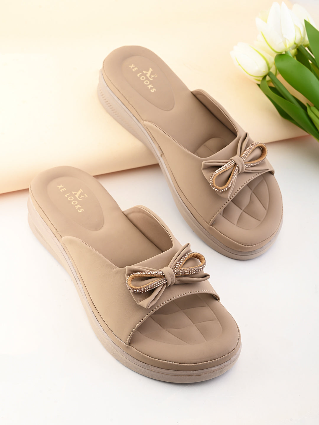 Sparkling bow embellishment Platform Slipper