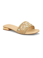 Elegant Floral Stones Embellished Flat Slippers
