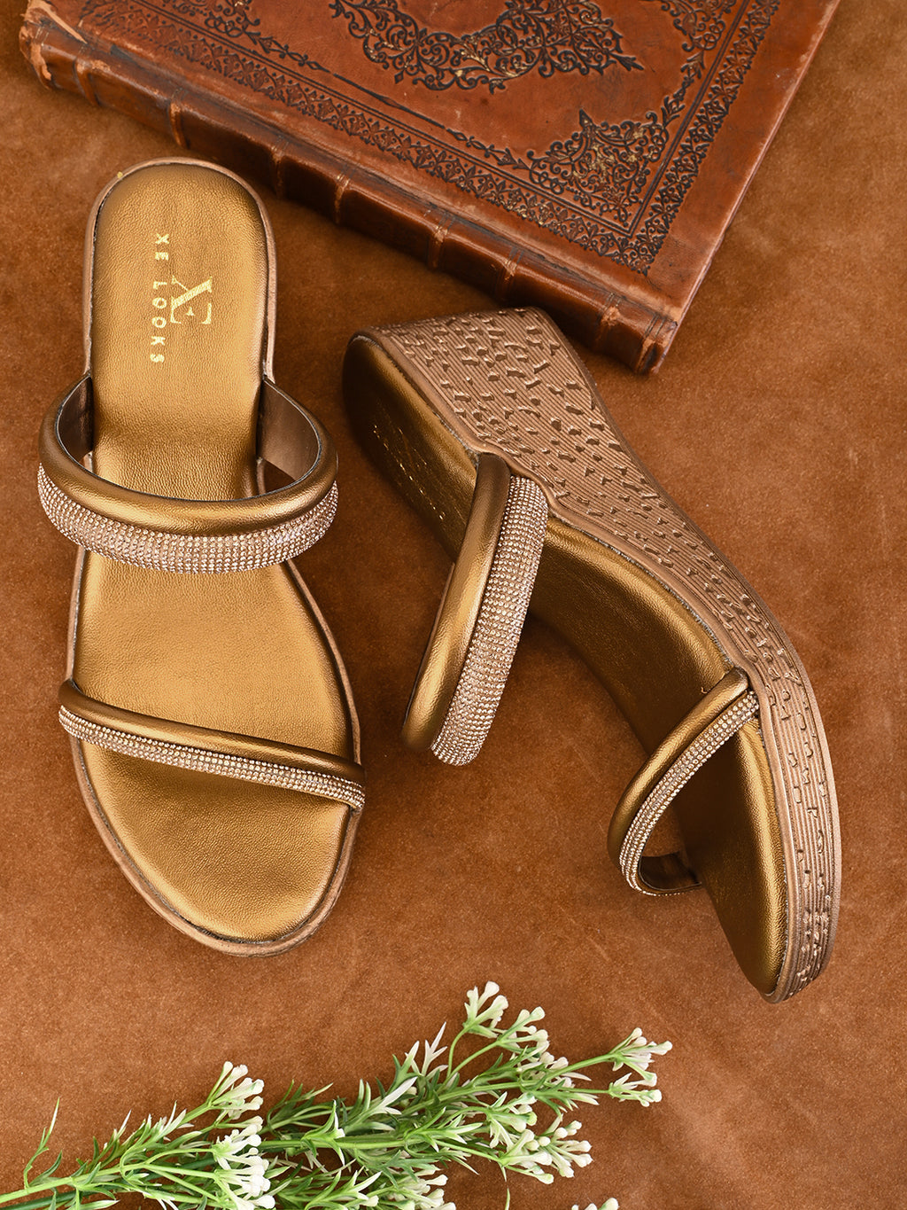 Shimmer dual straps With cushioned footbed Wedge Sandal