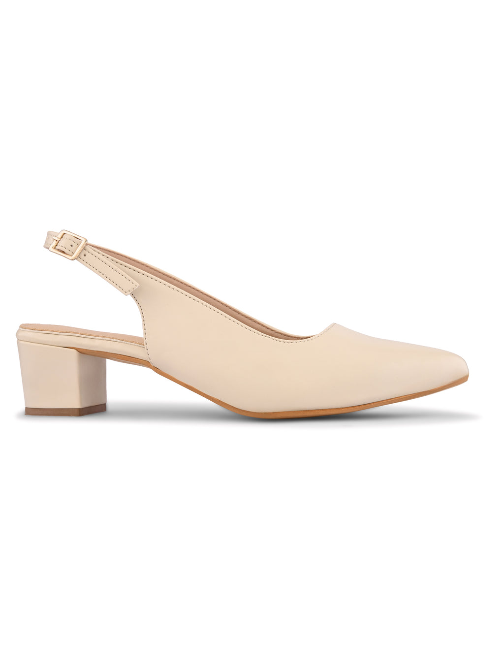 Sleek Closed-Toe Slingback Buckle Strap Block Heel Pumps