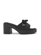 Bow Accent Cushioned Slip-On Block Heel Sandals