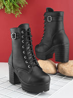 Women’s Buckle Strap Lace-Up Ankle Boots