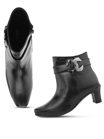 Comfortable & Attractive Block Heel Zipper Black Boots