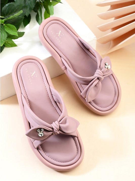 Bow Detail Embellished Accent Slip-On Flats