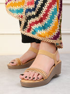 Wedge Sandals Pleated Front Strap with Elastic Back Support