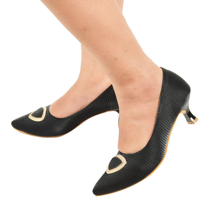 Textured Design Graceful Pencil Heel Ballerinas With Stylish Buckle