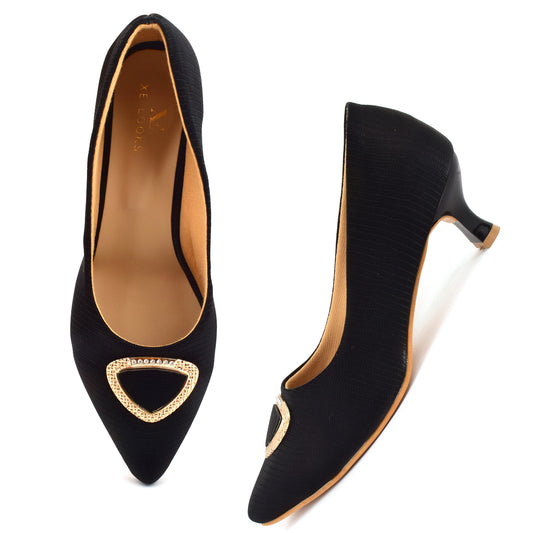 Textured Design Graceful Pencil Heel Ballerinas With Stylish Buckle