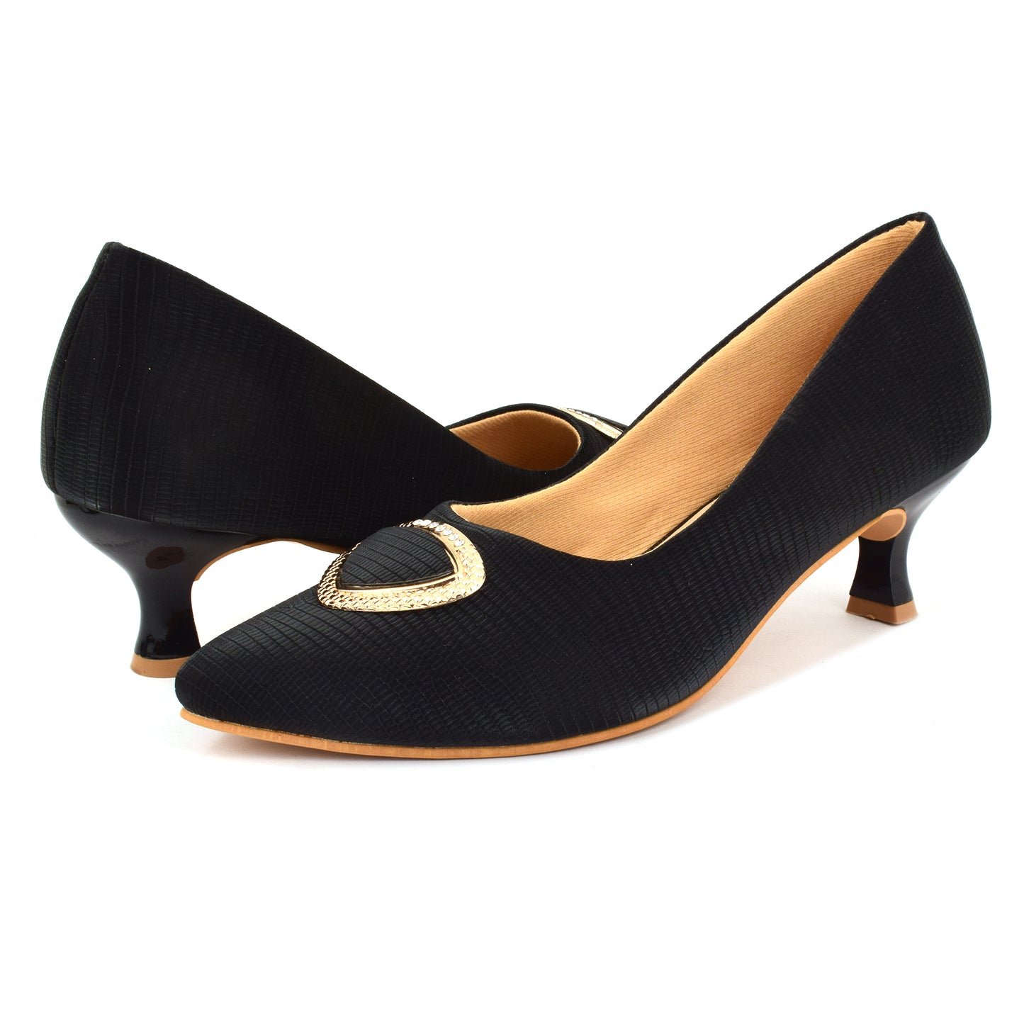 Textured Design Graceful Pencil Heel Ballerinas With Stylish Buckle