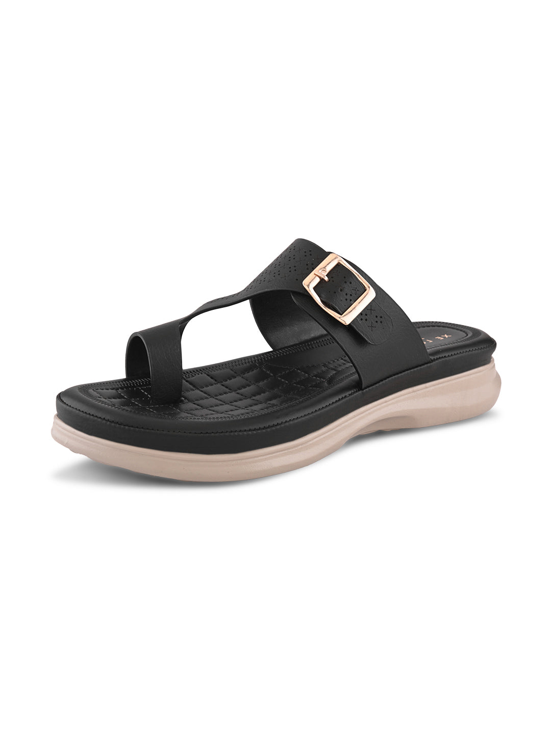 Perforated Buckle Accent Cushioned Comfort Platform Sandals
