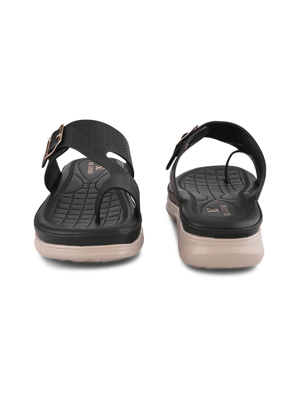 Perforated Buckle Accent Cushioned Comfort Flat Slippers