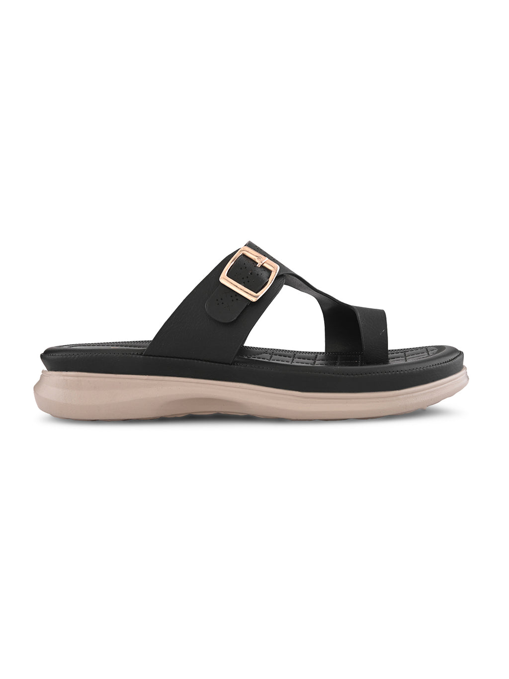 Perforated Buckle Accent Cushioned Comfort Flat Slippers