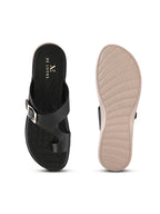 Perforated Buckle Accent Cushioned Comfort Flat Slippers