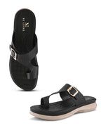 Perforated Buckle Accent Cushioned Comfort Flat Slippers