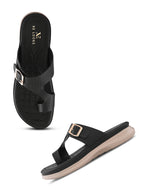 Perforated Buckle Accent Cushioned Comfort Flat Slippers