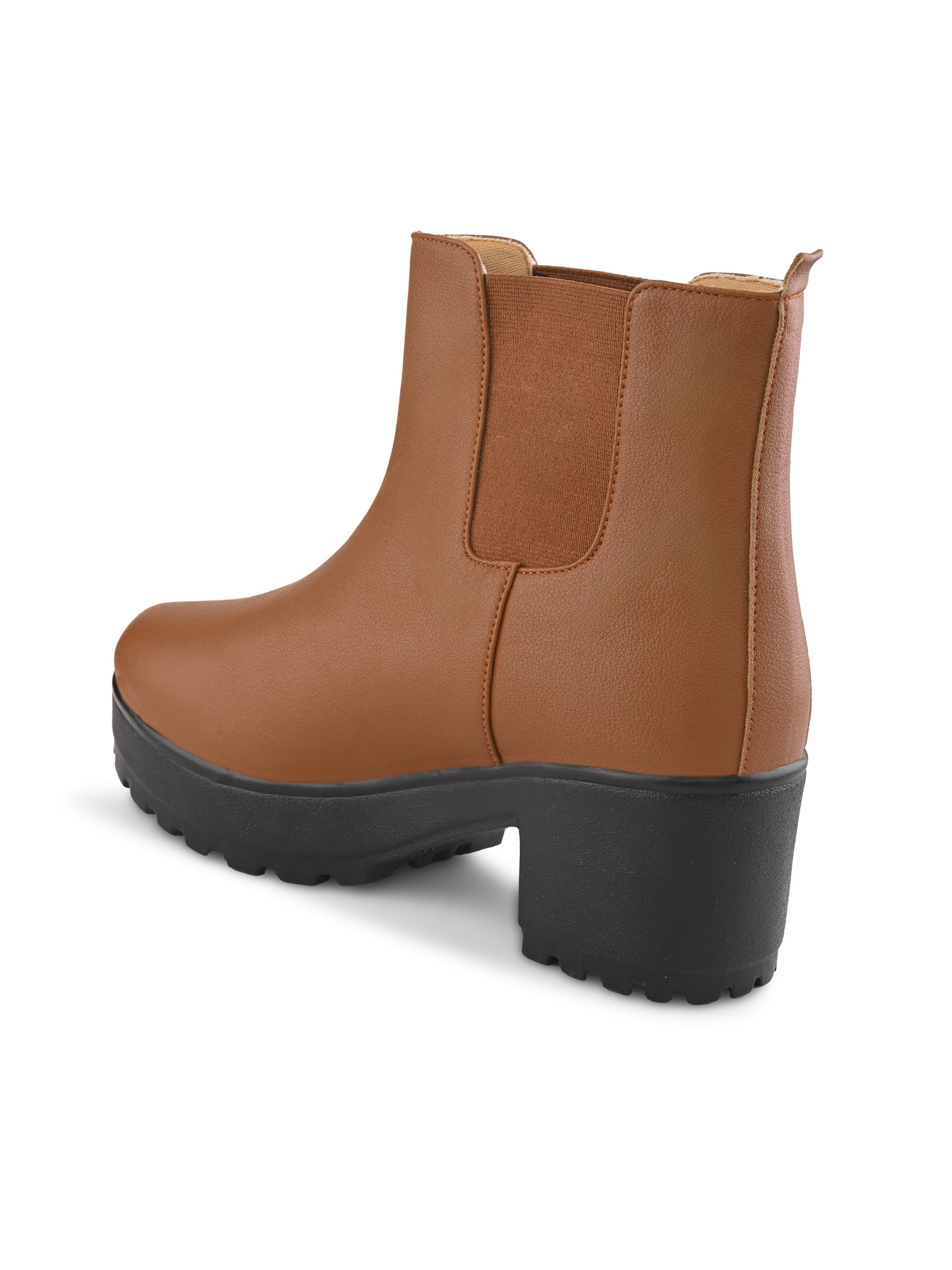 Elastic Panel Chunky Platform Block Heel Chelsea Boots