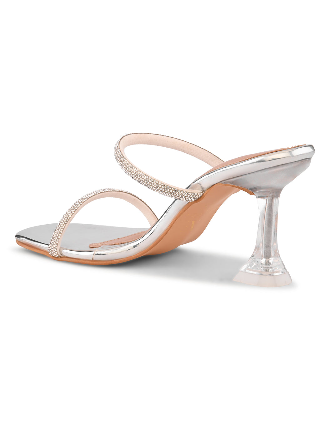 Rhinestone Double Strap Transparent Sculpted Heel Sandals