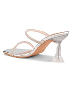 Rhinestone Double Strap Transparent Sculpted Heel Sandals