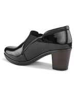 GLOSSY FINISH SLIP-ON BLOCK HEEL LOAFERS
