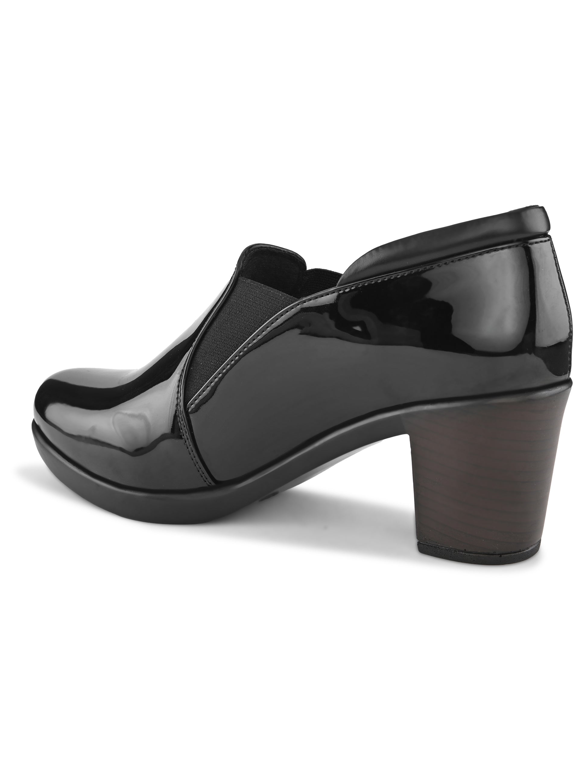 GLOSSY FINISH SLIP-ON BLOCK HEEL LOAFERS