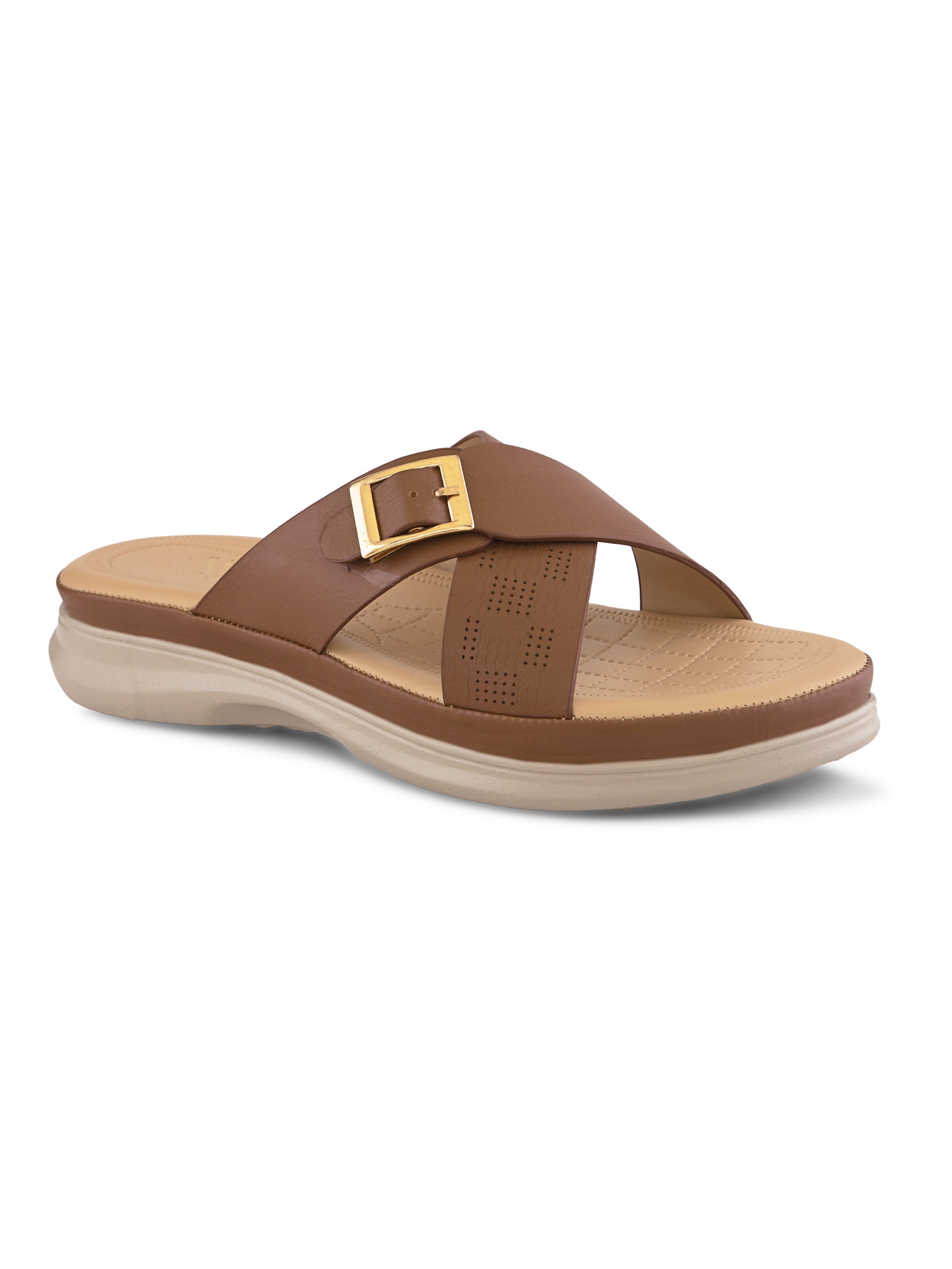 Classic Buckle Accent Cushioned Comfort Flat Slippers