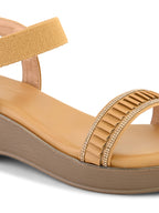 Wedge Sandals Pleated Front Strap with Elastic Back Support