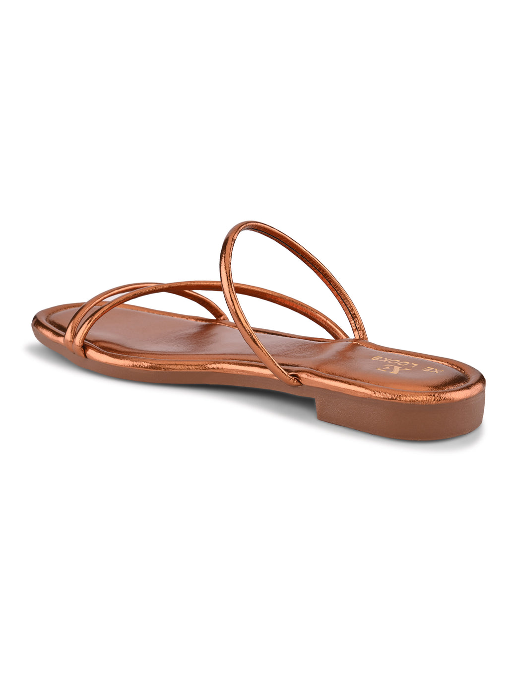 METALLIC STRAPPY SQUARE TOE FLAT SANDALS