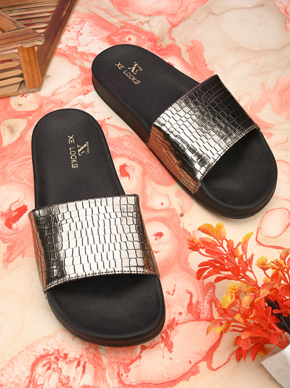 Chic & Glamorous Croco Design Comfortable Sliders